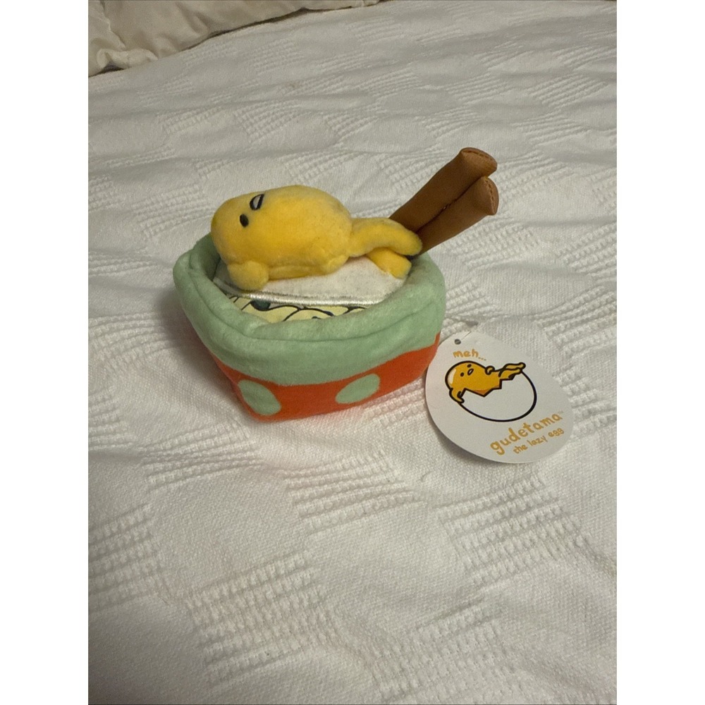 Gund Sanrio Gudetama the Lazy Egg Noodle Bowl Ramen  Chopsticks Plush 5" (Lexi)